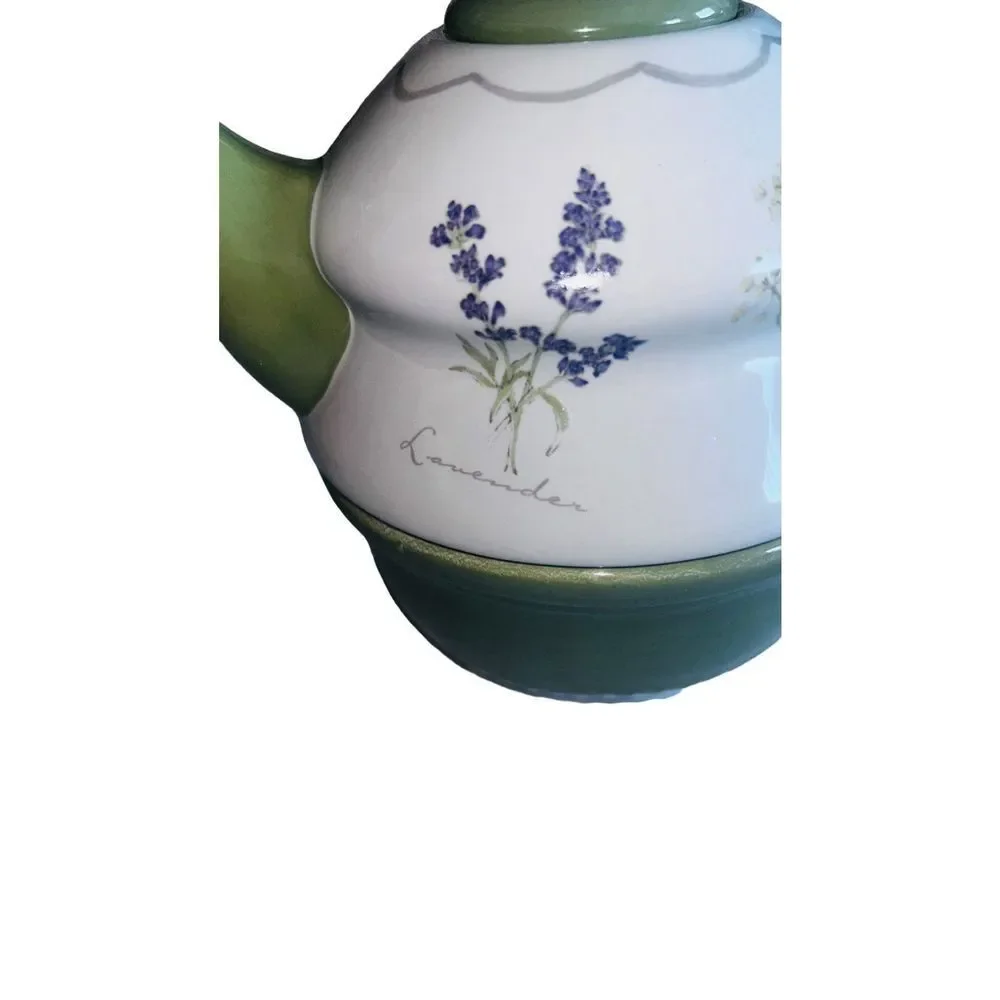Sonoma Tea set for 1 Stacked Teapot Teacup Herbs Herb Garden 3 pc green…